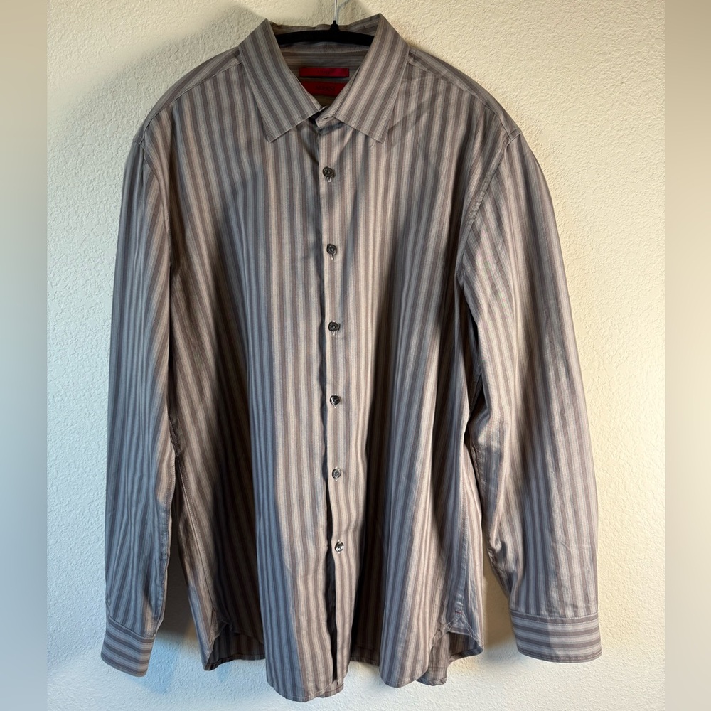 Alfani Men's Gray Striped Button Down Fitted  Shirt XL 18" Neck
